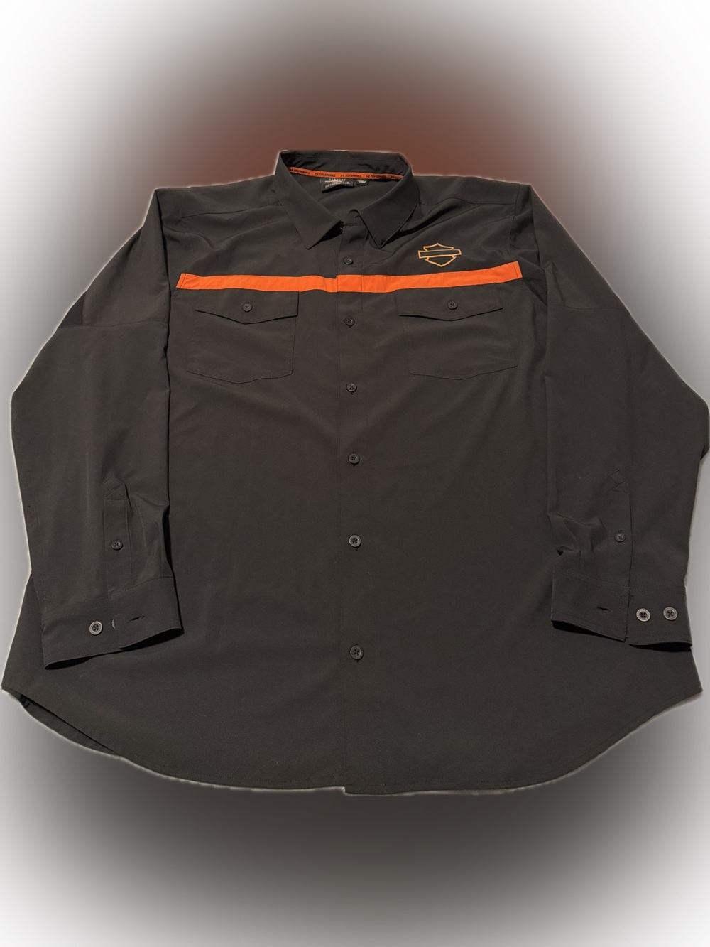 Harley-Davidson Long-Sleeve Stretch Shirt Black with Orange Stripe Men’s 3XL